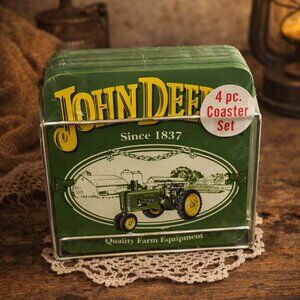John Deere NEW 4-Piece Coaster Set Farm Tractor Decor NWT